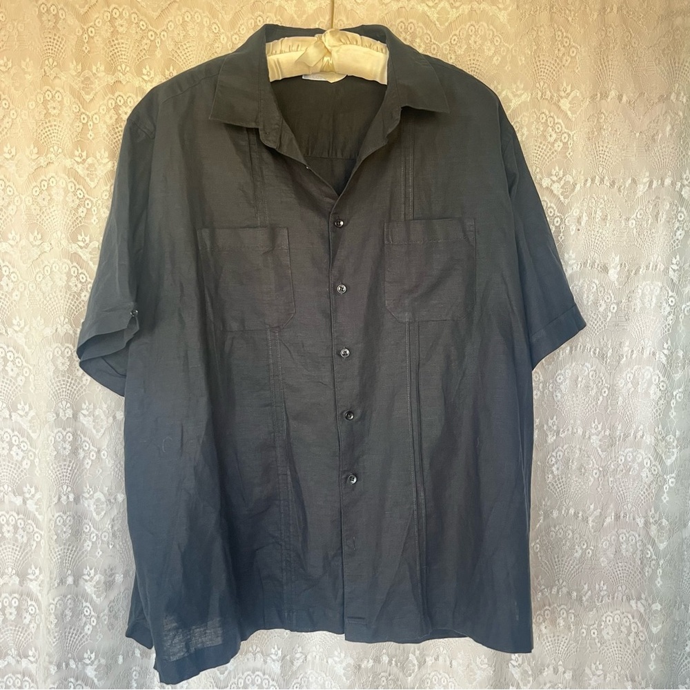 Cafe Luna Linen Blend Men's Short Sleeve Black Button Up Casual Shirt Size 3XL